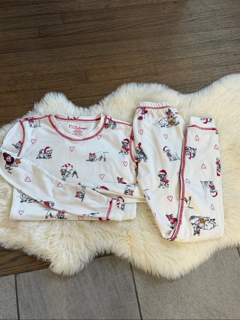 P.J. Salvage Kids White Puppy Print Pajama Set